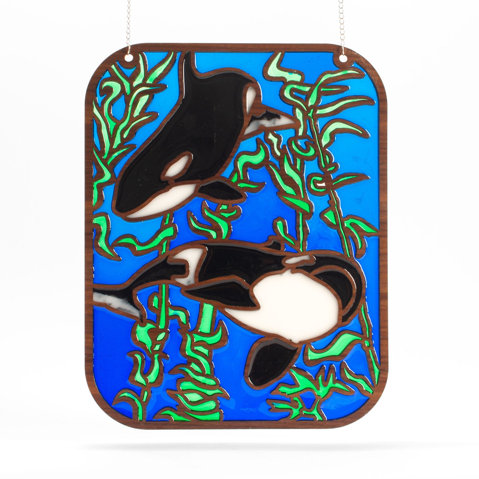 Handcrafted Resin and Wood Orca Art Panel | Living Sky Craft