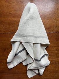 Image 1 of Handwoven Hemp Herringbone Twill Kitchen Towel with Cotton and Linen Stripes