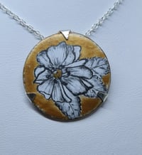 Image 1 of Enamel and Silver Hand Painted Pendant Rose - (SJ037)