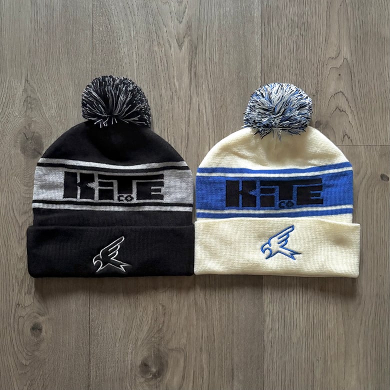 Image of Black/Grey or Cream/Blue Bobble Hat