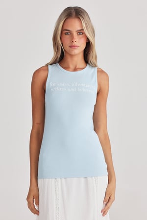 Image of Lovers Ribbed Tank. Sky Blue. By Talisman the Label.