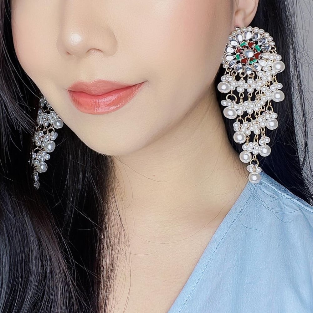 Image of Sunshine - Statement Pearl Dangle Rhinestone Earrings