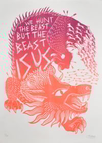 We Hunt The Beast riso fluoro orange & purple