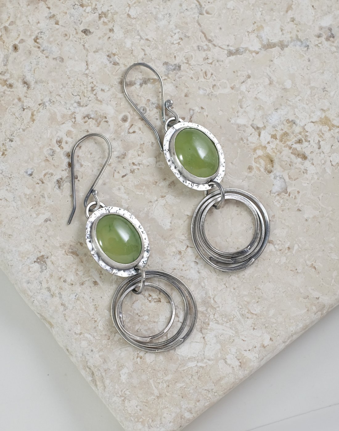 Image of Green Jade, Hoop Sterling Earrings