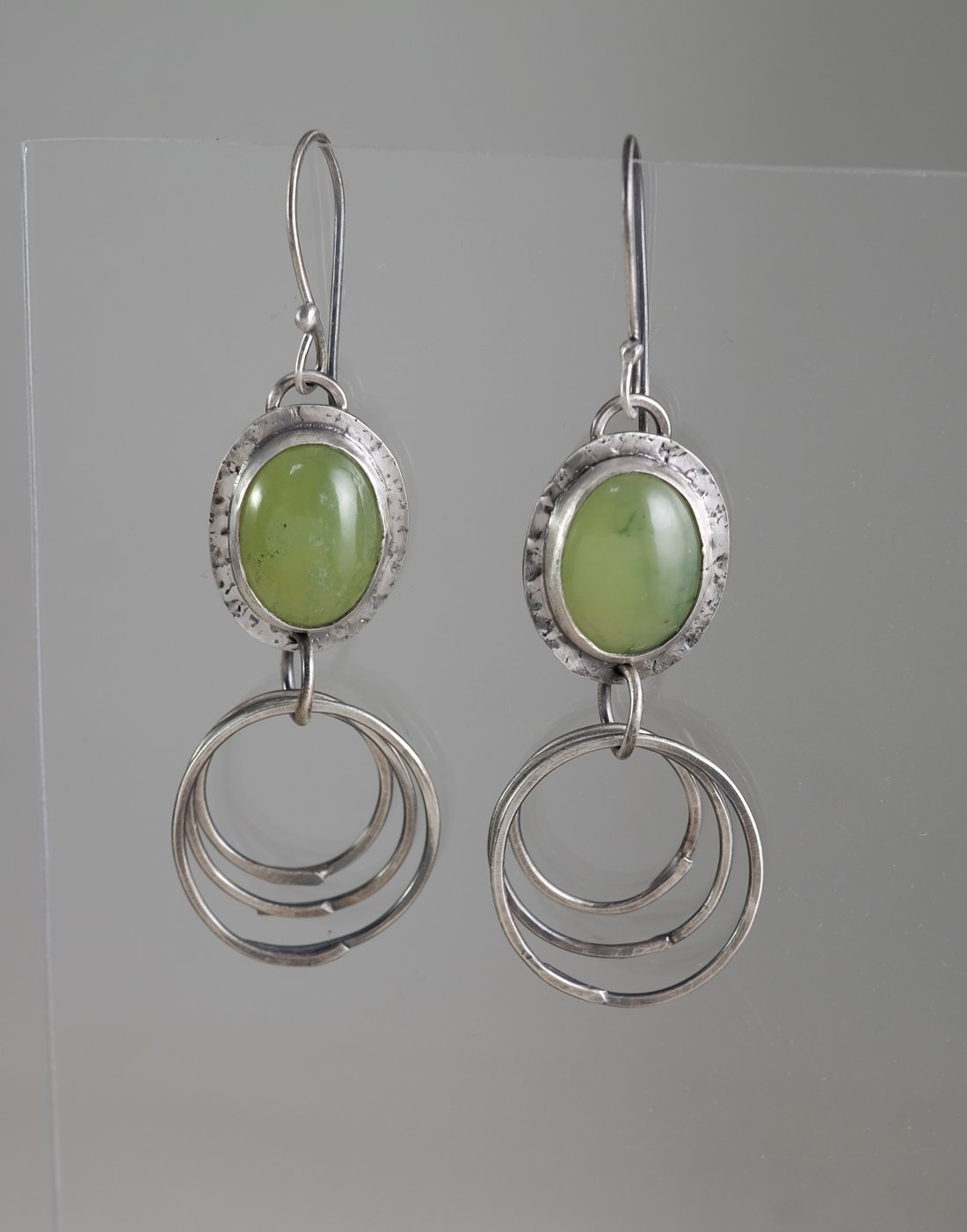 Image of Green Jade, Hoop Sterling Earrings