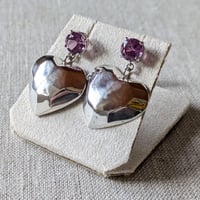 Image 1 of Synthetic Alexandrite Faceted Sterling Heart Earrings by Rachel Salome Jewelry