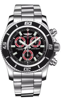 BREITLING SUPEROCEAN CHRONOGRAPH M2000 STAINLESS STEEL BRACELET WATCH BLACK DIAL RED ZONES