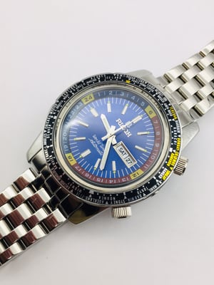 Image of Rare Ricoh World Timer GMT 61215A Sports Automatic Mens Watch,Blue Dial.Mint Condition.Japan