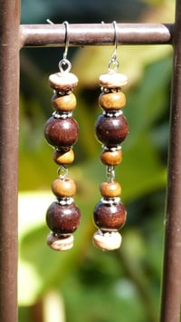 Coconut & Coffee Wood Dangle, Earrings.