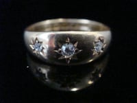 Image 1 of EDWARDIAN 18CT ORNATE YELLOW GOLD BAND OLD CUT DIAMOND STAR GYPSY BAND SIZE O