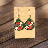 Image 1 of Wooden flower teardrop earrings 