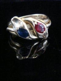 Image 2 of VICTORIAN 18CT RUBY SAPPHIRE AND OLD CUT DIAMOND DOUBLE SNAKE RING RING SIZE P