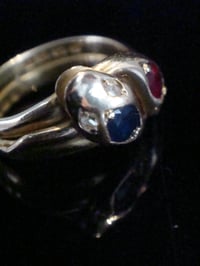 Image 3 of VICTORIAN 18CT RUBY SAPPHIRE AND OLD CUT DIAMOND DOUBLE SNAKE RING RING SIZE P