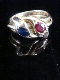 Image 4 of VICTORIAN 18CT RUBY SAPPHIRE AND OLD CUT DIAMOND DOUBLE SNAKE RING RING SIZE P