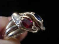 Image 10 of VICTORIAN 18CT RUBY SAPPHIRE AND OLD CUT DIAMOND DOUBLE SNAKE RING RING SIZE P