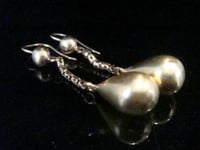 Image 1 of EDWARDIAN VICTORIAN 9CT YELLOW GOLD EARRINGS  WITH STARBURST CHAIN DROP 4.2G