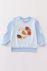 Blue Stripe French Knot Thanksgiving Football Sweatshirt