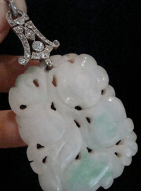 Image 4 of EDWARDIAN  PLATINUM  LARGE CARVED JADE AND DIAMOND PENDANT WITH DETACHABLE BALE