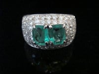 Image 1 of RETRO 18CT NATURAL EMERALD DIAMOND TANK COCKTAIL RING 6g