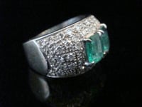 Image 2 of RETRO 18CT NATURAL EMERALD DIAMOND TANK COCKTAIL RING 6g