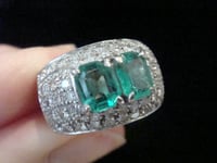 Image 4 of RETRO 18CT NATURAL EMERALD DIAMOND TANK COCKTAIL RING 6g