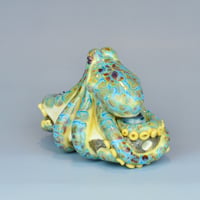Image 3 of XXXL. Reticulated Turquoise Octopus - Lampwork Glass Sculpture Pendant Bead or Paperweight 