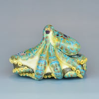 Image 2 of XXXL. Reticulated Turquoise Octopus - Lampwork Glass Sculpture Pendant Bead or Paperweight 