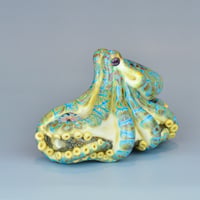 Image 1 of XXXL. Reticulated Turquoise Octopus - Lampwork Glass Sculpture Pendant Bead or Paperweight 