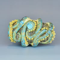 Image 9 of XXXL. Reticulated Turquoise Octopus - Lampwork Glass Sculpture Pendant Bead or Paperweight 