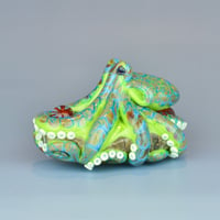 Image 2 of XXL. Reticulated Lime Green Octopus - Flameworked Glass Sculpture 