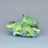 Image 3 of XXL. Reticulated Lime Green Octopus - Flameworked Glass Sculpture 