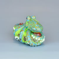 Image 4 of XXL. Reticulated Lime Green Octopus - Flameworked Glass Sculpture 