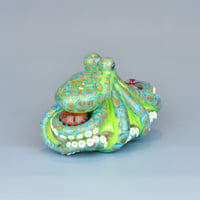 Image 5 of XXL. Reticulated Lime Green Octopus - Flameworked Glass Sculpture 