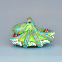 Image 6 of XXL. Reticulated Lime Green Octopus - Flameworked Glass Sculpture 