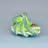 Image 7 of XXL. Reticulated Lime Green Octopus - Flameworked Glass Sculpture 