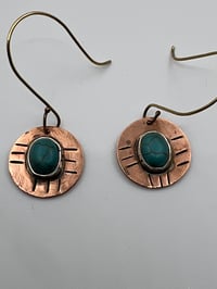 Image 1 of Copper Disc Earrings with Turquoise