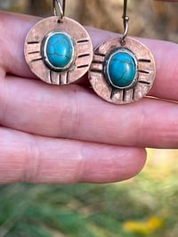 Image 2 of Copper Disc Earrings with Turquoise