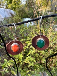 Image 1 of Copper Disc Earrings with Green Onyx and Spiny Oyster