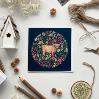 Image 1 of Highland cow circle christmas card