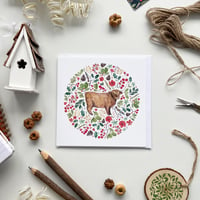 Image 1 of Highland Cow Circle Christmas Card white