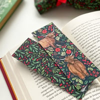 Image 1 of Highland cow and berries double sided bookmark