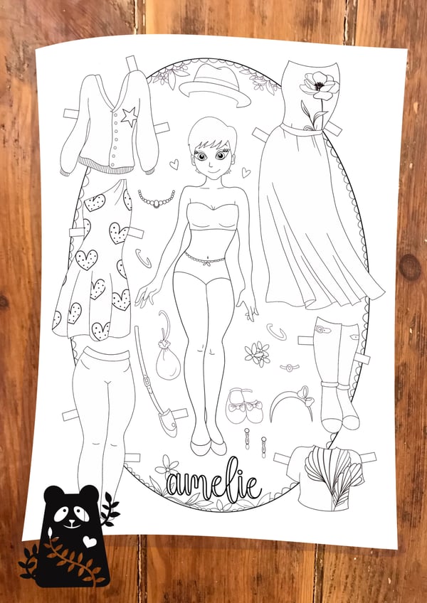 Image of ‘Amelie’ Paper Doll Colouring Sheet