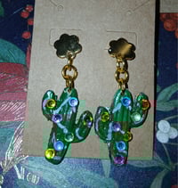 Image 1 of Handpainted christmas cactus  earrings