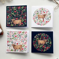 Image 3 of Highland cow Christmas pack of 4 cards