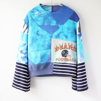 Image 1 of bears courtneycourtney adult S/M medium longsleeve patchwork funnel neck bell sleeve sweatshirt