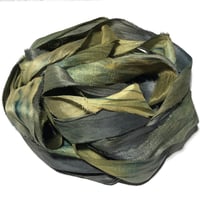 Image 2 of 10yd. MYSTIC SEA  Hand Dyed Recycled Sari Silk Ribbon Bundles by Color Kissed Silk