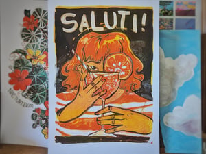 Saluti! Aperol Spritz Red, Yellow and Black A3 Riso print