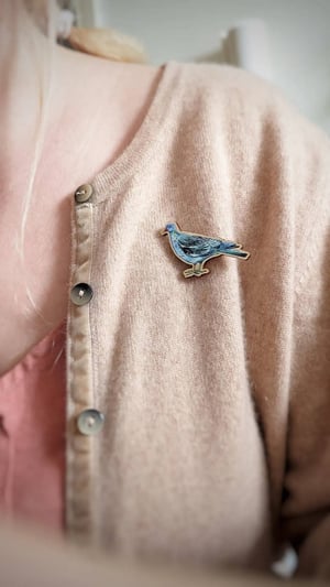 Mr Pigeon Wooden Brooch