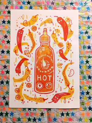 HOT Sauce Sriracha Mayo Fluorescent A4 Risograph Print