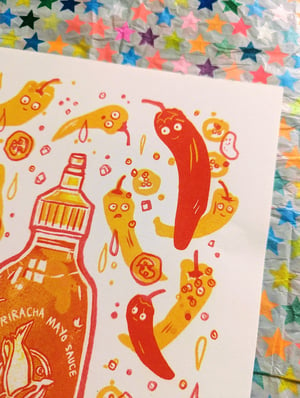 HOT Sauce Sriracha Mayo Fluorescent A4 Risograph Print